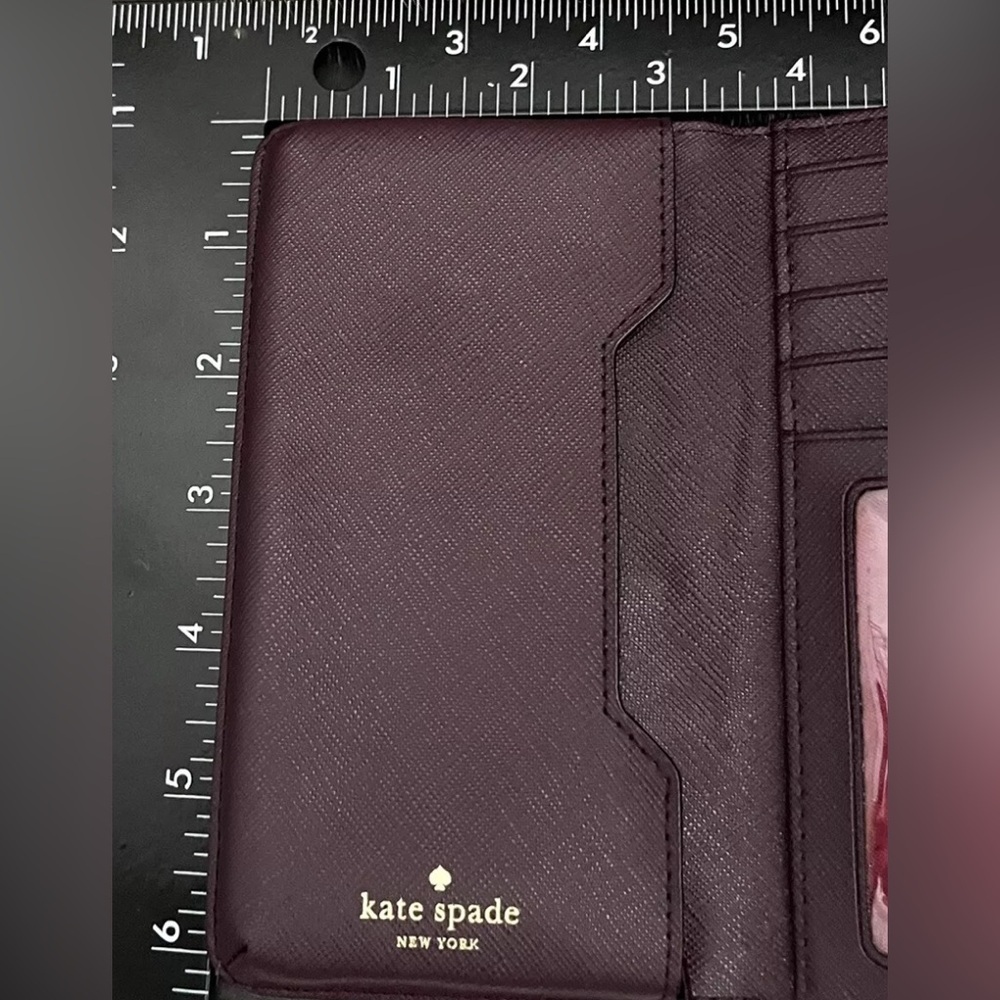 KATE SPADE New York Saffiano Burgundy Trifold Phone Wallet Clutch EUC - Picture 15 of 16